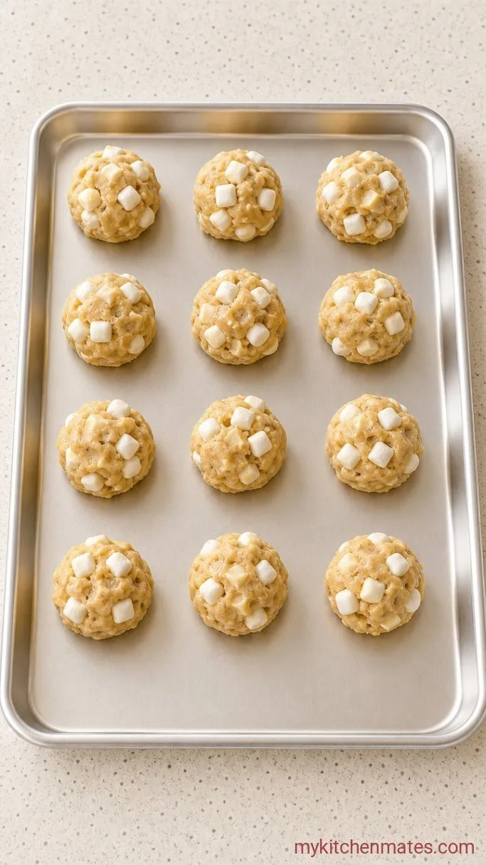 Soft and Gooey Peanut Butter Marshmallow Cookies Step 4: Scoop and Bake