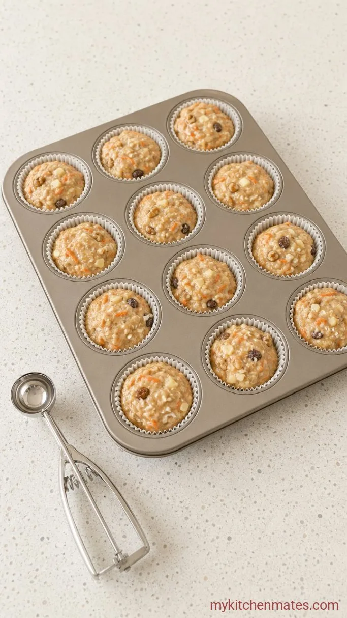 Moist Gluten Free Morning Glory Muffins (One Bowl) Step 4: Scoop and Bake