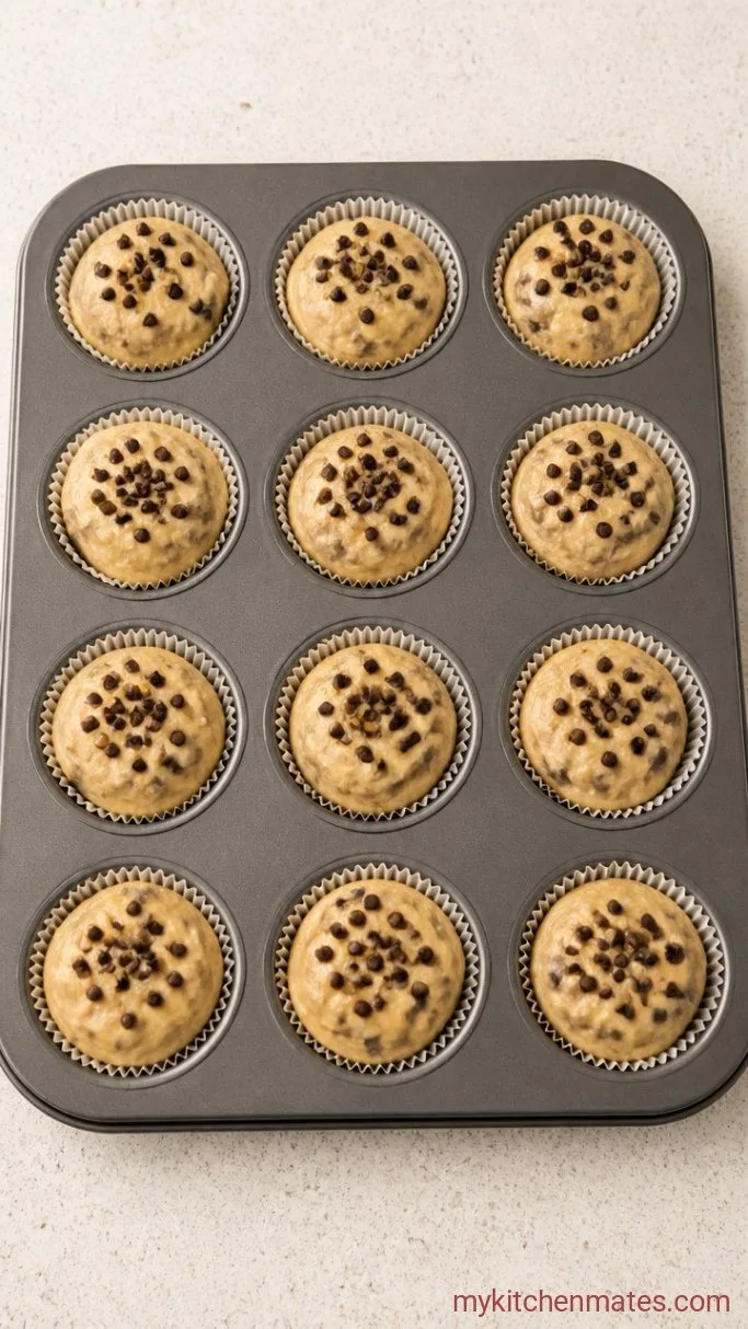 Fluffy High Protein Chocolate Chip Muffins (Ready in 30 Mins) Step 4: Scoop and Top the Muffins