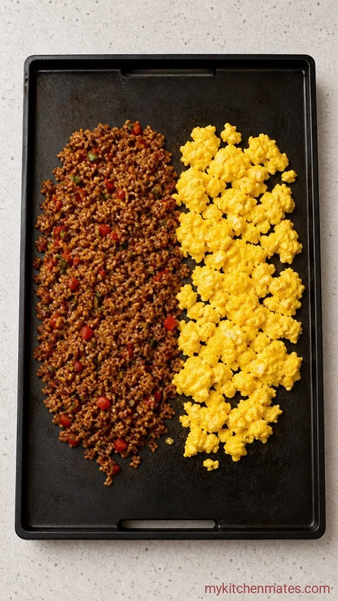 Crispy Blackstone Chicken Fried Rice (Ready in 20 Minutes) Step 4: Scramble the Eggs
