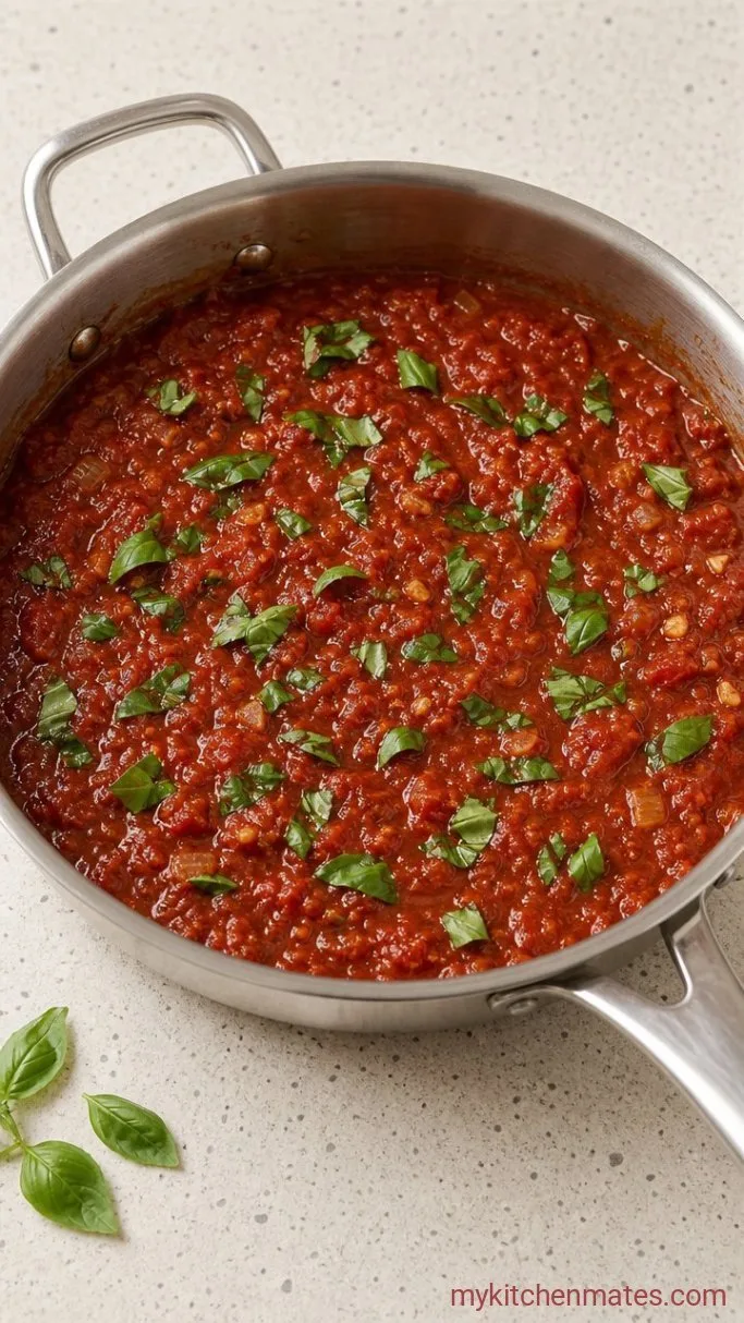 Slow-Simmered Classic Tomato Sauce Step 4: Season and Finish with Fresh Basil