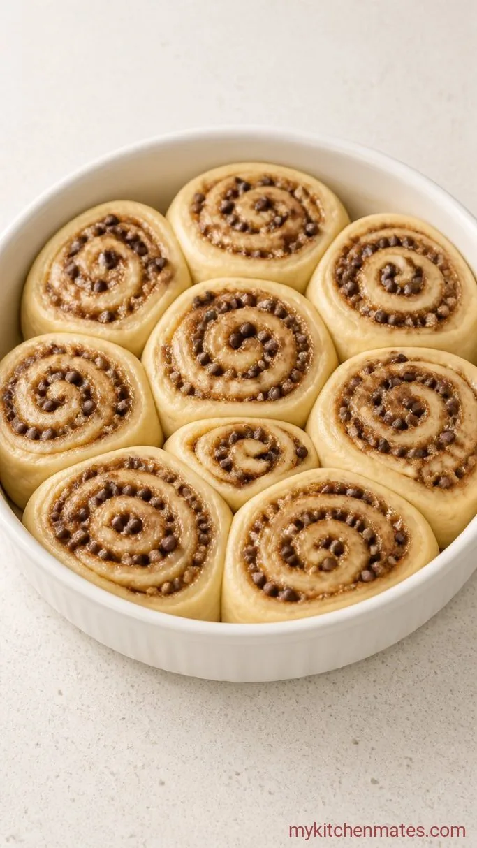 Soft Chocolate Chip Cinnamon Rolls with Cream Cheese Frosting Step 4: Shape and Rise the Rolls