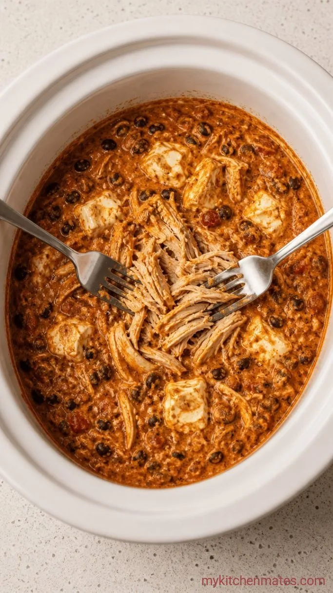 Slow Cooker Buffalo Chicken Chili (Creamy, Spicy, Easy) Step 4: Shred and Cream It Up