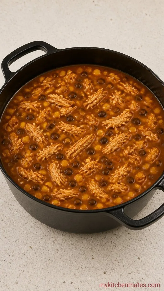 One-Pot Chicken Tortilla Soup Step 4: Shred the Chicken and Add Beans and Corn
