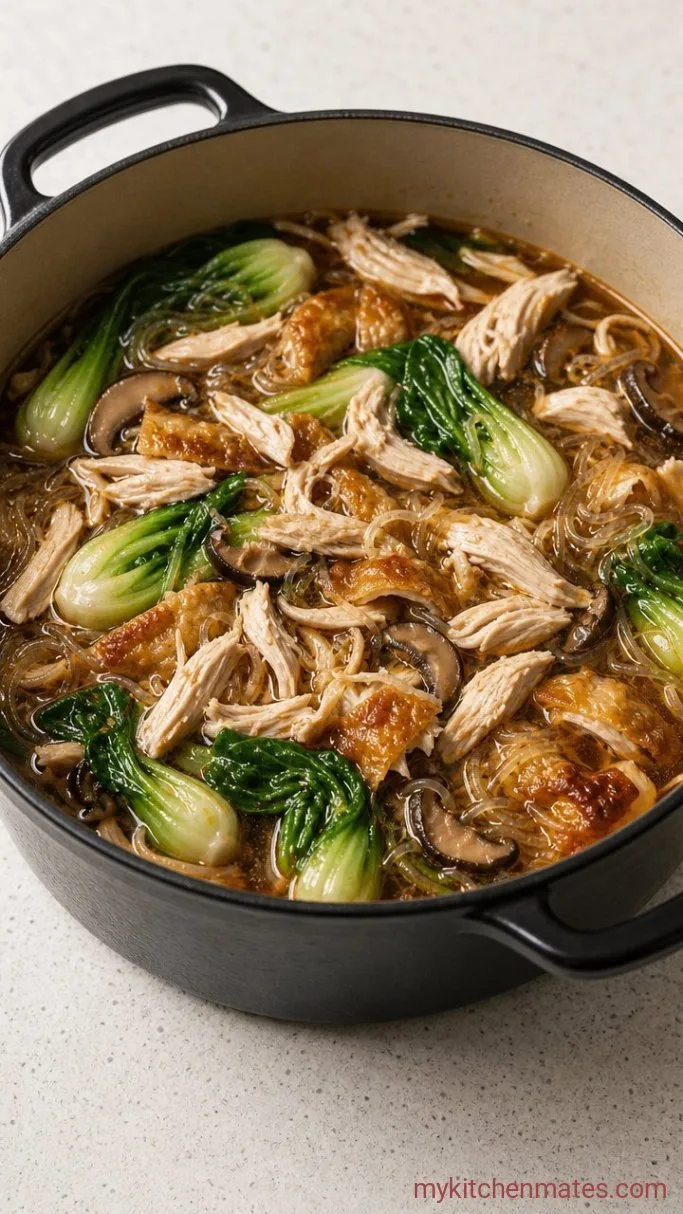 20-Minute Asian Chicken Soup with Ginger and Soy Step 4: Shred the Chicken and Return to the Pot