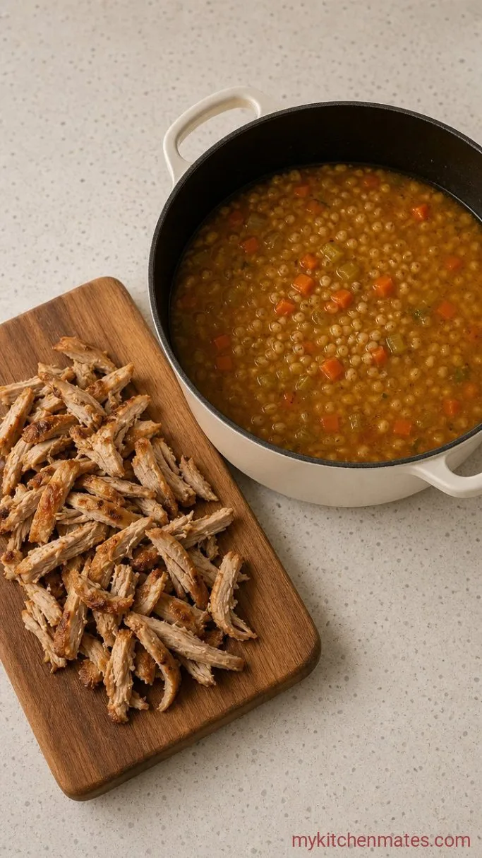 One-Pot Chicken Barley Soup Step 4: Shred the Chicken