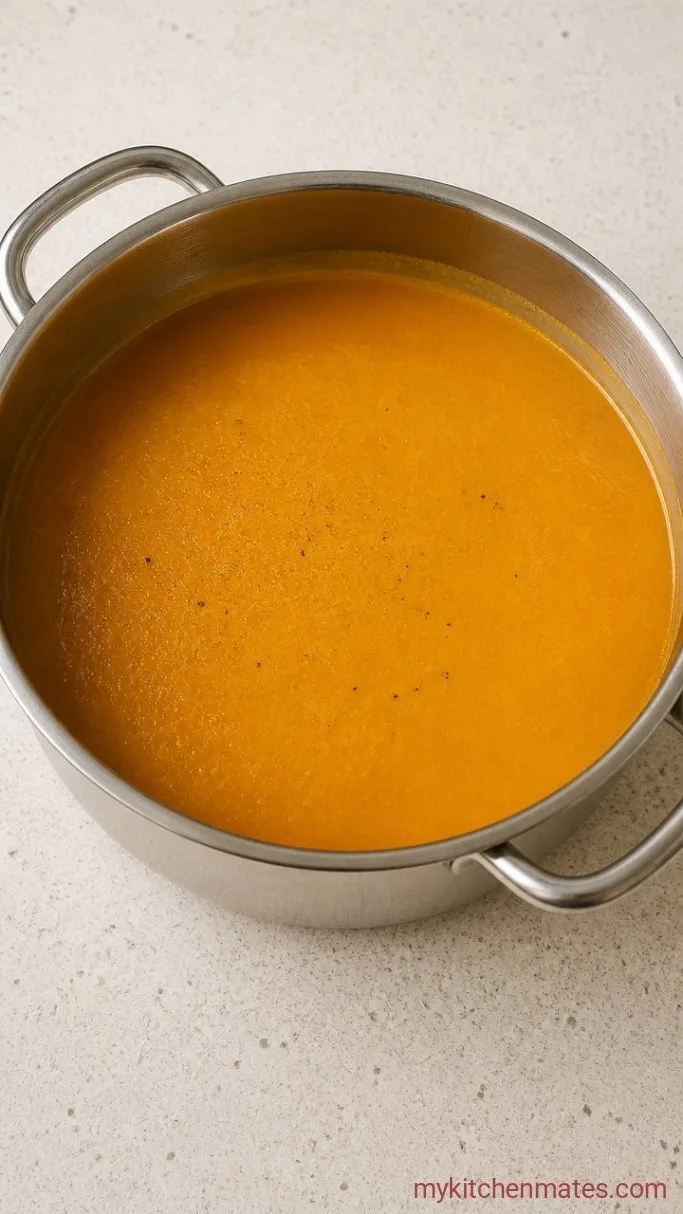 Creamy Roasted Butternut Squash Soup with Coconut Milk Step 4: Simmer and Season