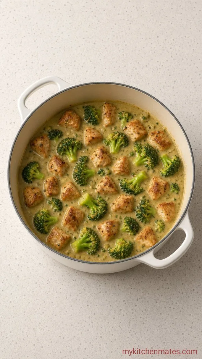 30-Minute Chicken Broccoli Cheddar Soup Step 4: Simmer the Broccoli