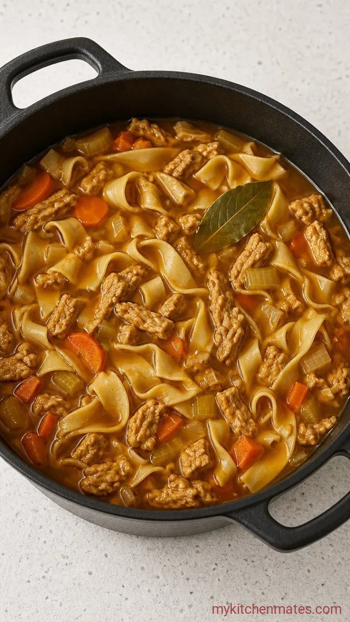 30-Minute Vegan Chicken Noodle Soup Step 4: Simmer the Noodles