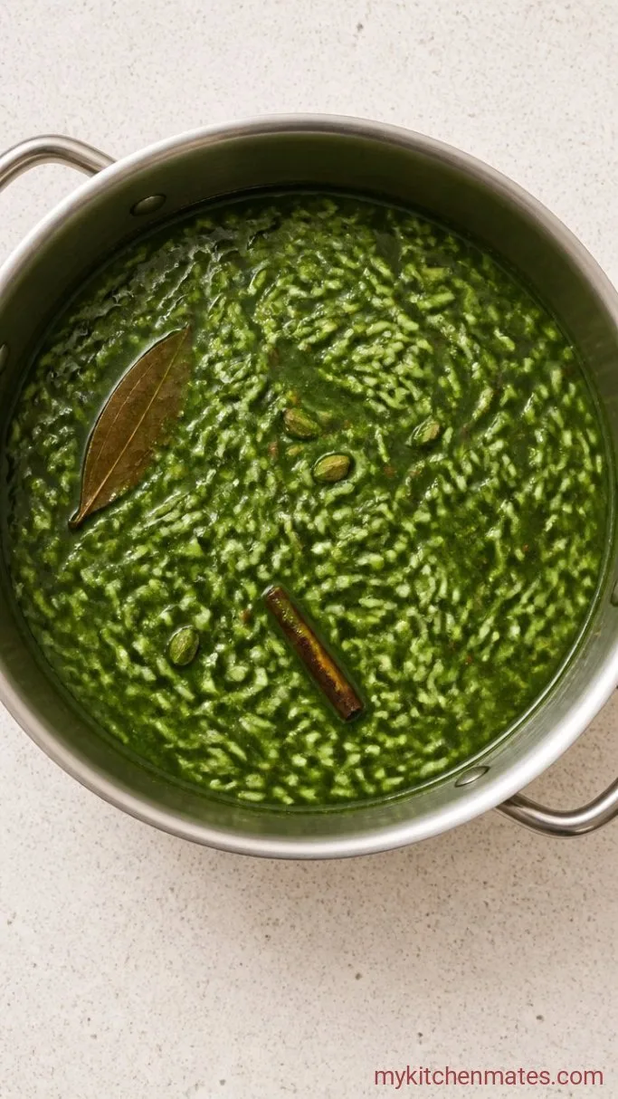 30-Minute Palak Rice (Indian Spinach Rice) Step 4: Simmer the Rice