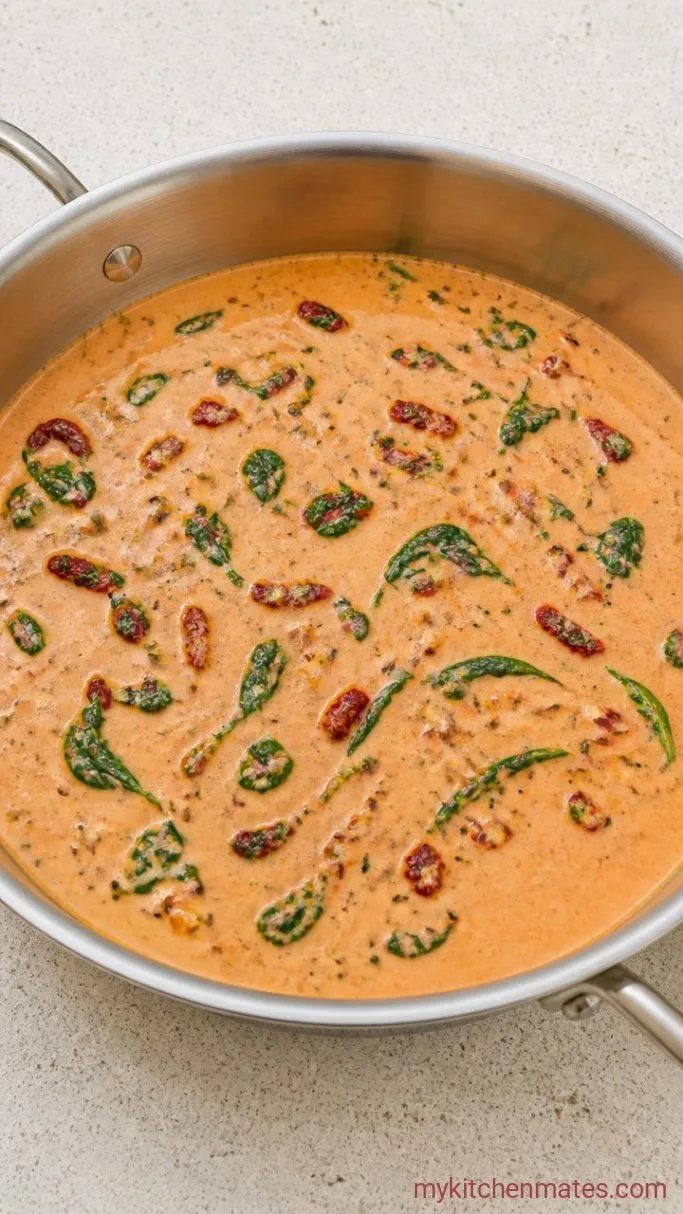 25-Minute Creamy Tuscan Ravioli Step 4: Simmer the Sauce