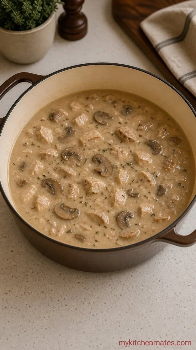 Cozy One-Pot Creamy Chicken Mushroom Soup Step 4: Simmer the Soup