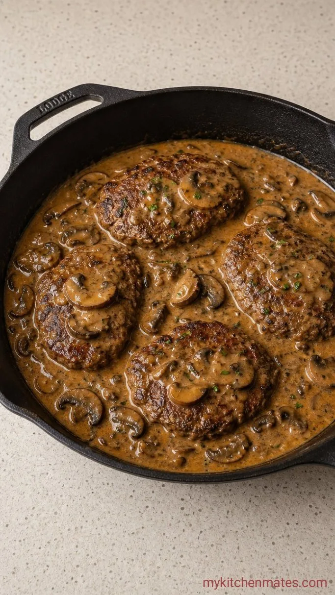 One-Pan Hamburger Steak with Mushroom Gravy Step 4: Simmer the Steaks in the Gravy