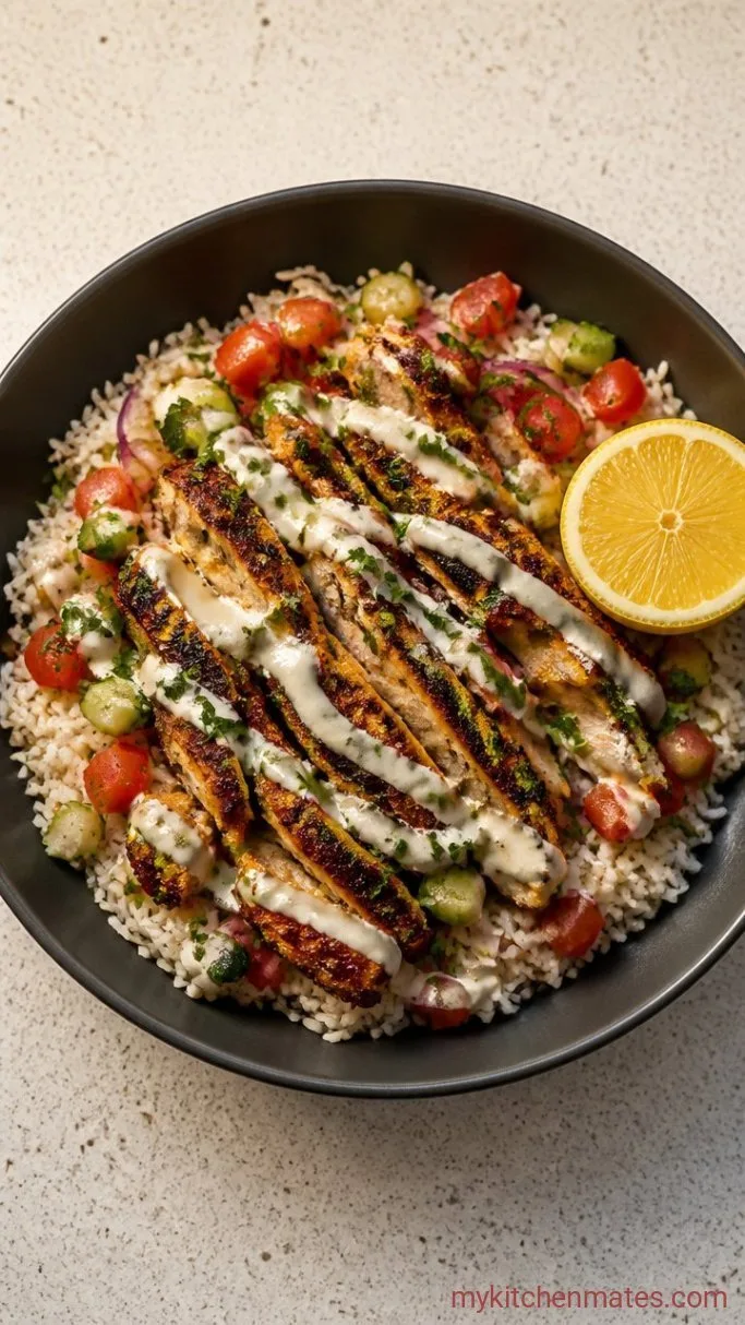 30-Minute Chicken Shawarma Rice Bowl Step 4: Slice and Build the Bowls