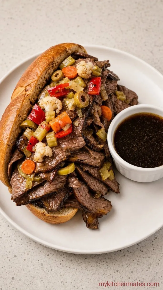 Slow Cooker Portillo’s Italian Beef Copycat Step 4: Slice and Dip the Sandwiches