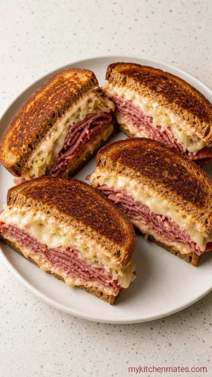 Crispy, Cheesy Classic Reuben Sandwich (15 Minutes) Step 4: Slice and Serve Hot