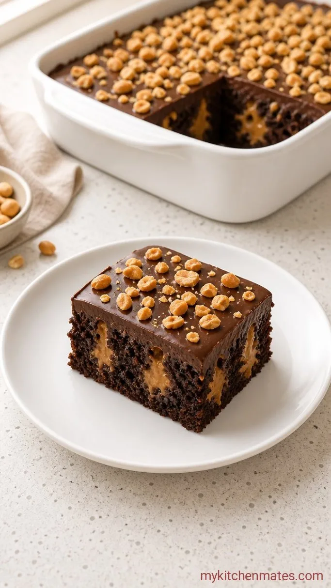 Chocolate Peanut Butter Poke Cake Step 4: Slice and Serve the Cake