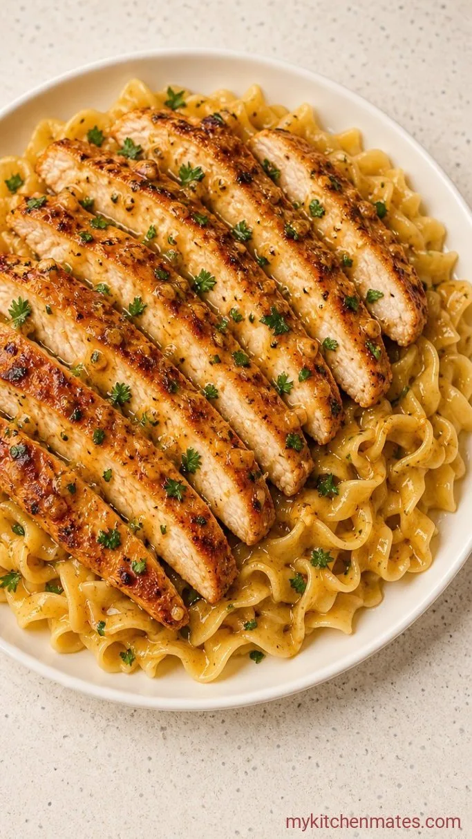 Quick Chicken with Buttered Noodles Step 4: Slice and Serve the Chicken over Noodles
