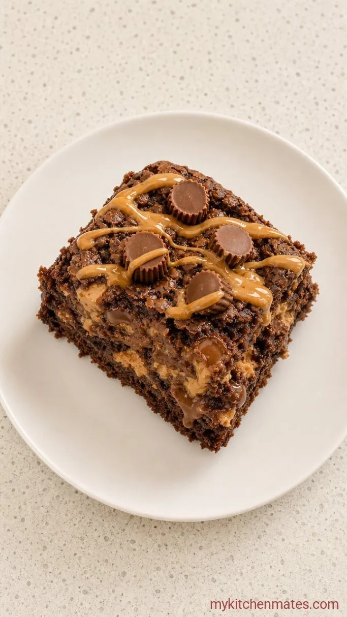 5-Ingredient Peanut Butter Cup Dump Cake Step 4: Slice and Serve Warm