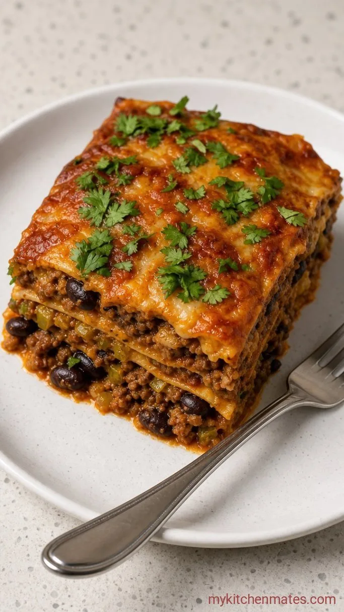 No-Roll Ground Beef Enchilada Casserole Step 4: Slice and Serve with Fresh Toppings