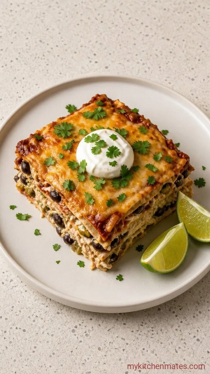Cheesy Chicken Enchilada Casserole (No Rolling Required) Step 4: Slice and Serve with Toppings
