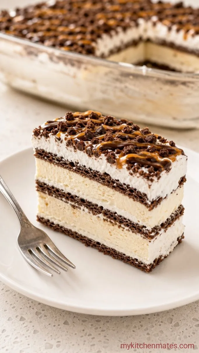 No-Bake 5-Ingredient Ice Cream Sandwich Cake Step 4: Slice and Serve