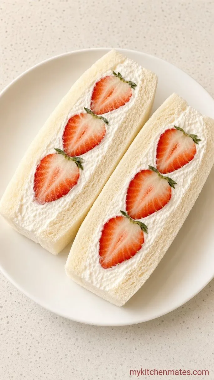 Fluffy Japanese Strawberry Sandwich (Fruit Sando) Step 4: Slice and Serve
