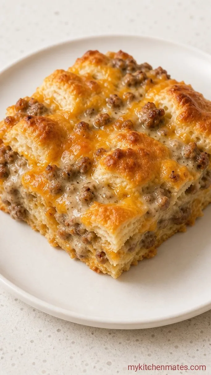 Fluffy Biscuits and Gravy Casserole Step 4: Slice and Serve