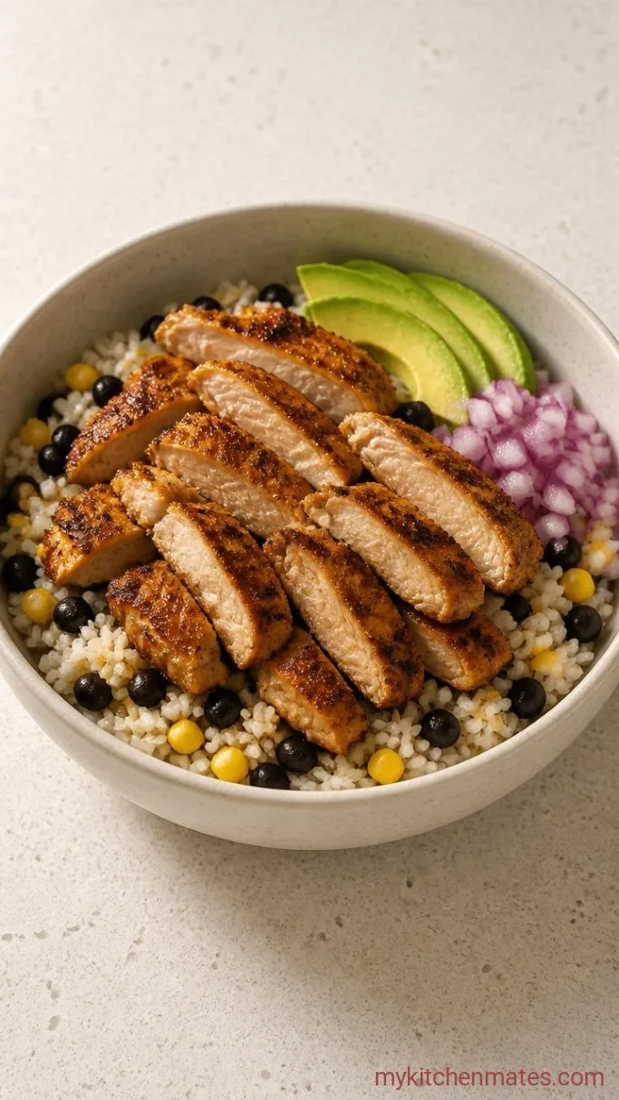 Quick BBQ Chicken Bowl with Black Beans and Corn Step 4: Slice the Chicken and Assemble the Bowls