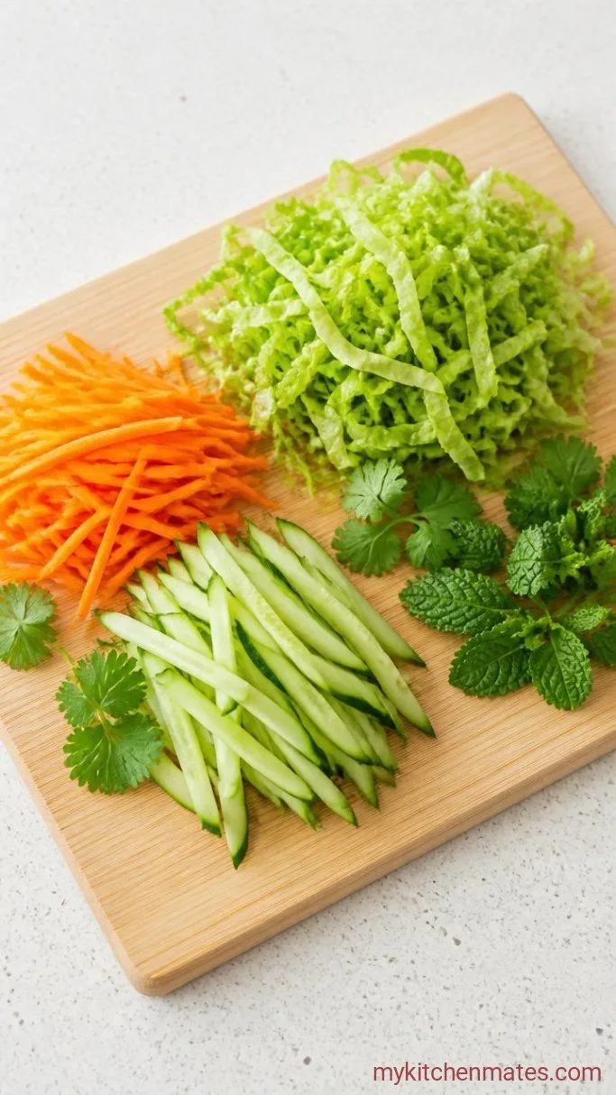 Fresh Vegetarian Spring Rolls with Crispy Tofu Step 4: Slice the Vegetables