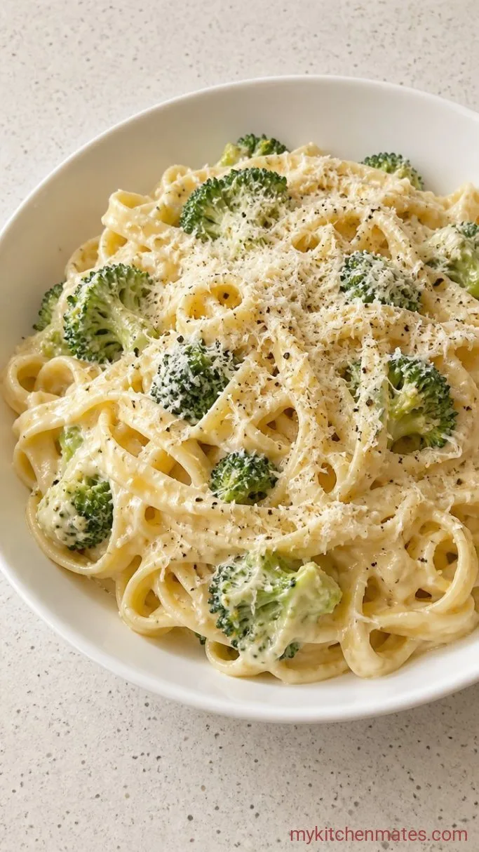One-Pot Creamy Broccoli Alfredo Pasta Step 4: Spoon and Finish with Parmesan