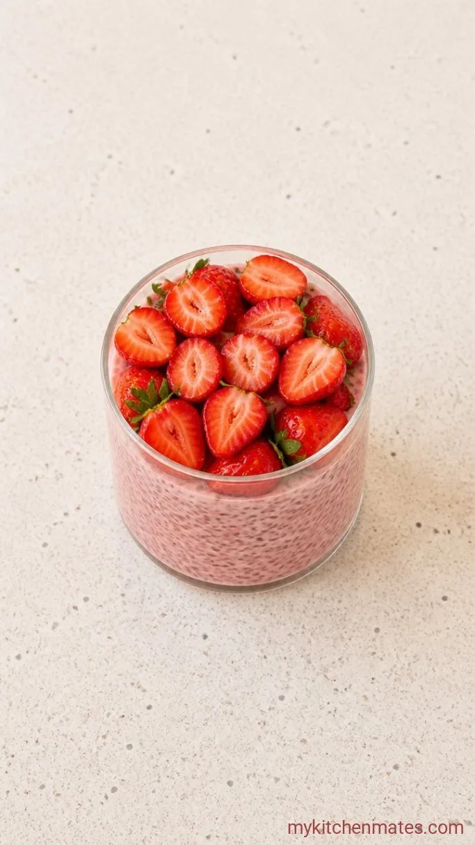 4-Ingredient Strawberry Chia Pudding Step 4: Spoon on Fresh Strawberries and Serve