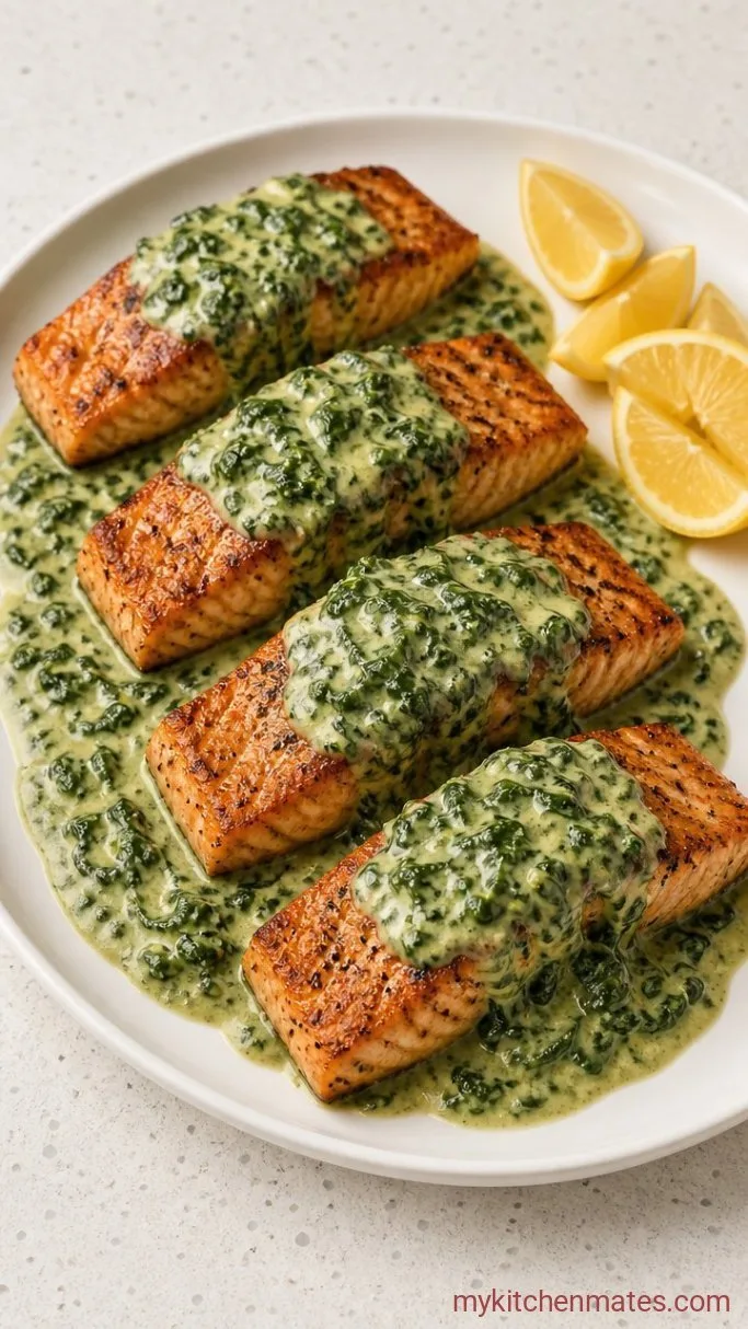 One-Pan Creamy Salmon and Spinach Step 4: Spoon Sauce Over the Salmon