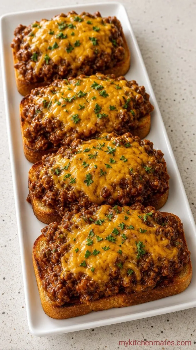 Sticky, Cheesy Texas Toast Sloppy Joes Step 4: Spoon the Filling and Melt the Cheese