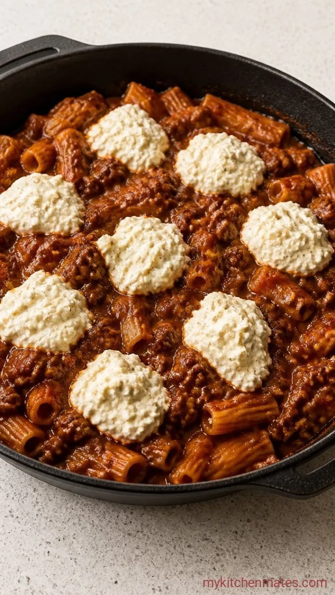 One-Pan Deconstructed Lasagna Casserole Step 4: Spoon the Ricotta Mixture