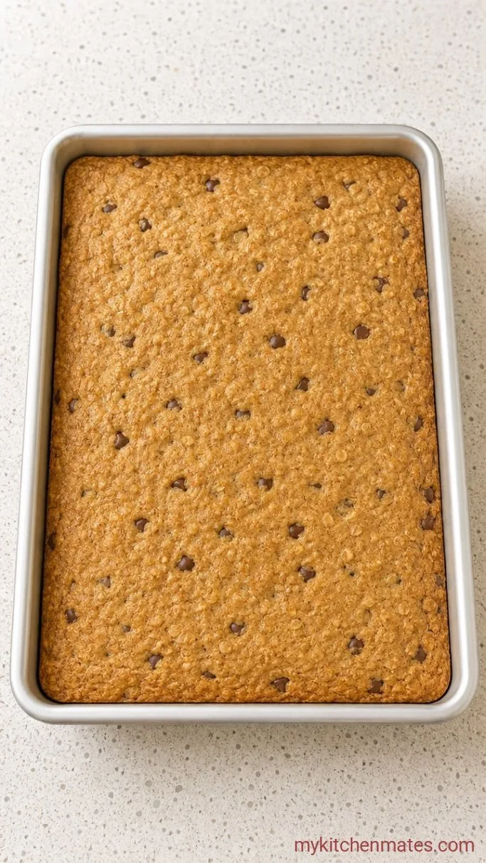 One-Bowl Soft Oatmeal Cookie Bars Step 4: Spread the Batter and Bake