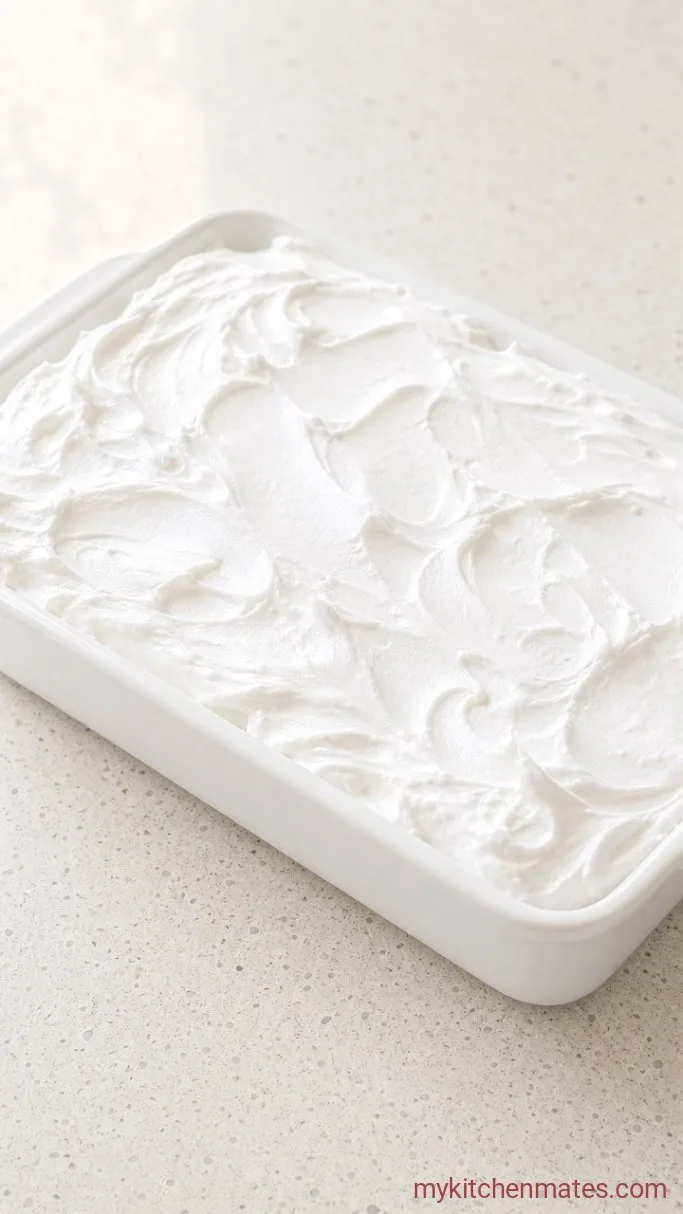 Hot Chocolate Poke Cake with Marshmallow Fluff Step 4: Spread the Marshmallow Fluff
