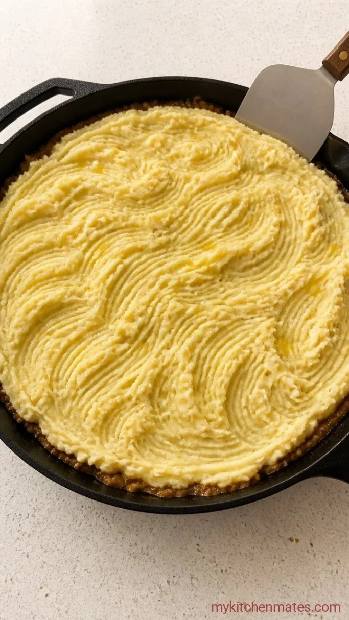 Hearty Vegan Shepherd’s Pie with Lentils and Mushrooms Step 4: Spread the Potato Topping