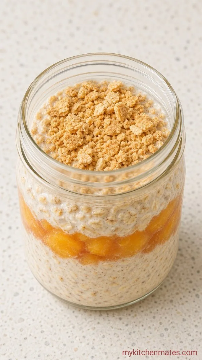 5-Minute Peach Cobbler Overnight Oats Step 4: Sprinkle on the Topping and Chill