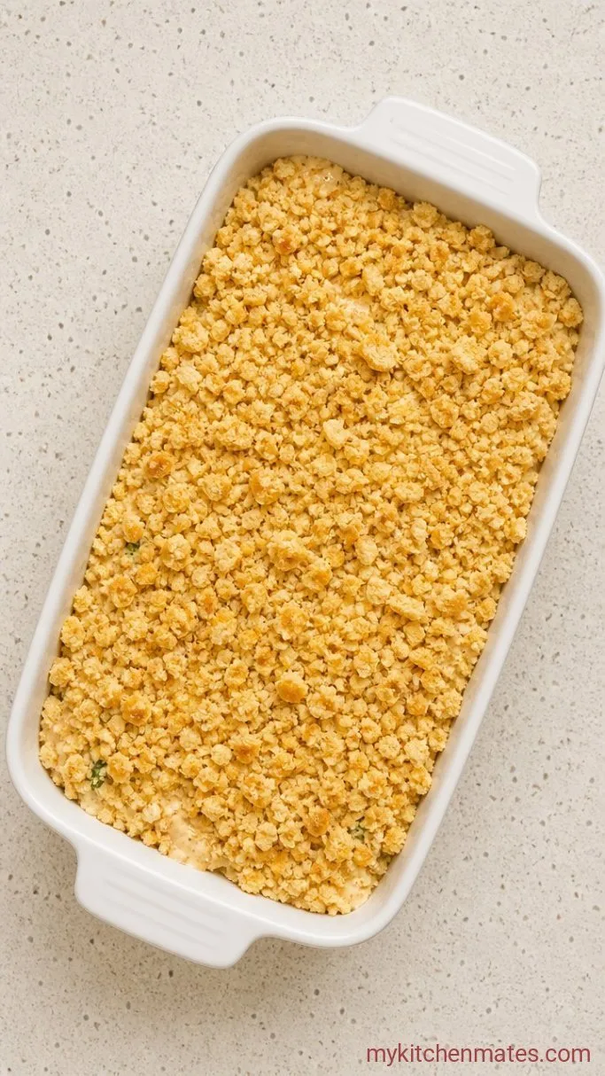 Easy Creamy Poppy Seed Chicken Casserole with Ritz Topping Step 4: Sprinkle the Topping Over the Chicken