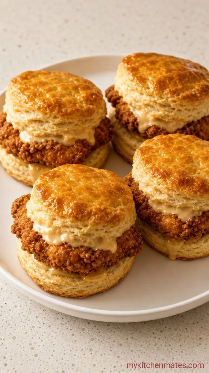 Crispy Chicken Biscuit with Warm Honey Butter Step 4: Stack the Sandwiches and Serve