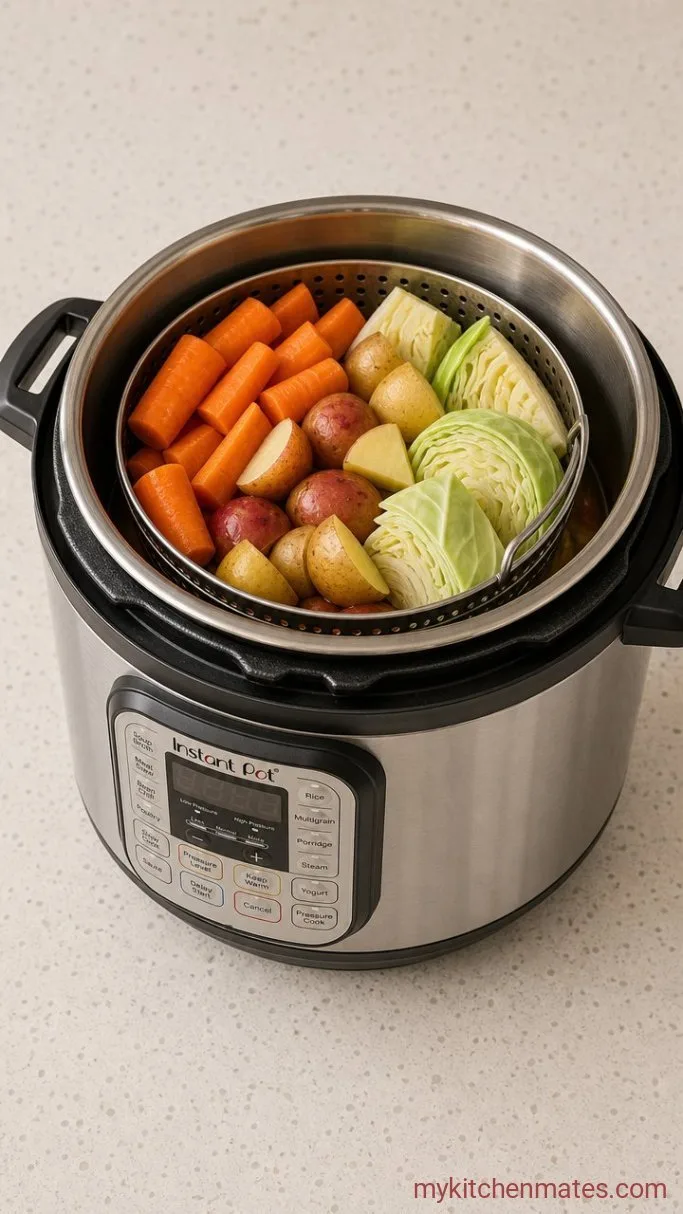 Tender Instant Pot Corned Beef with Cabbage Step 4: Steam the Vegetables