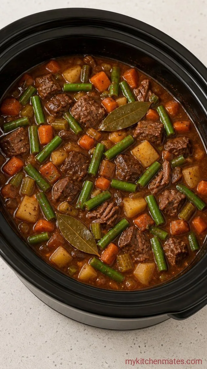 Hearty Crockpot Beef Vegetable Soup Step 4: Stir in Green Beans and Finish