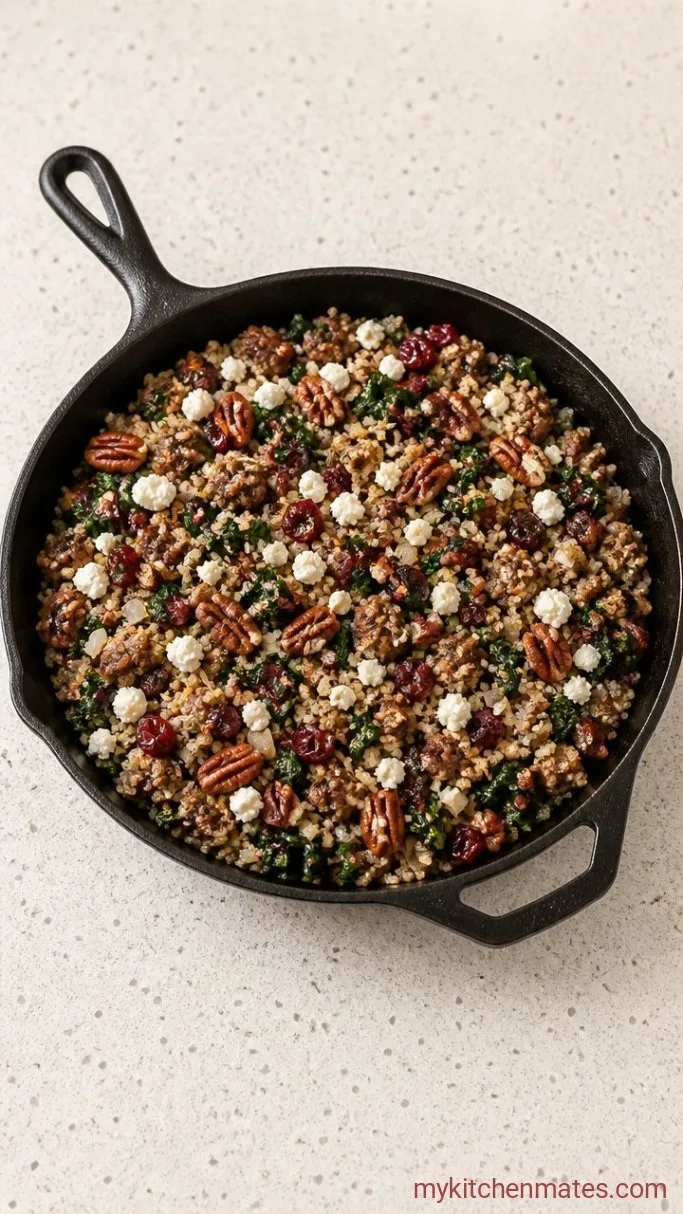 Hearty Sausage & Kale Stuffed Butternut Squash Step 4: Stir in Quinoa and Cranberries