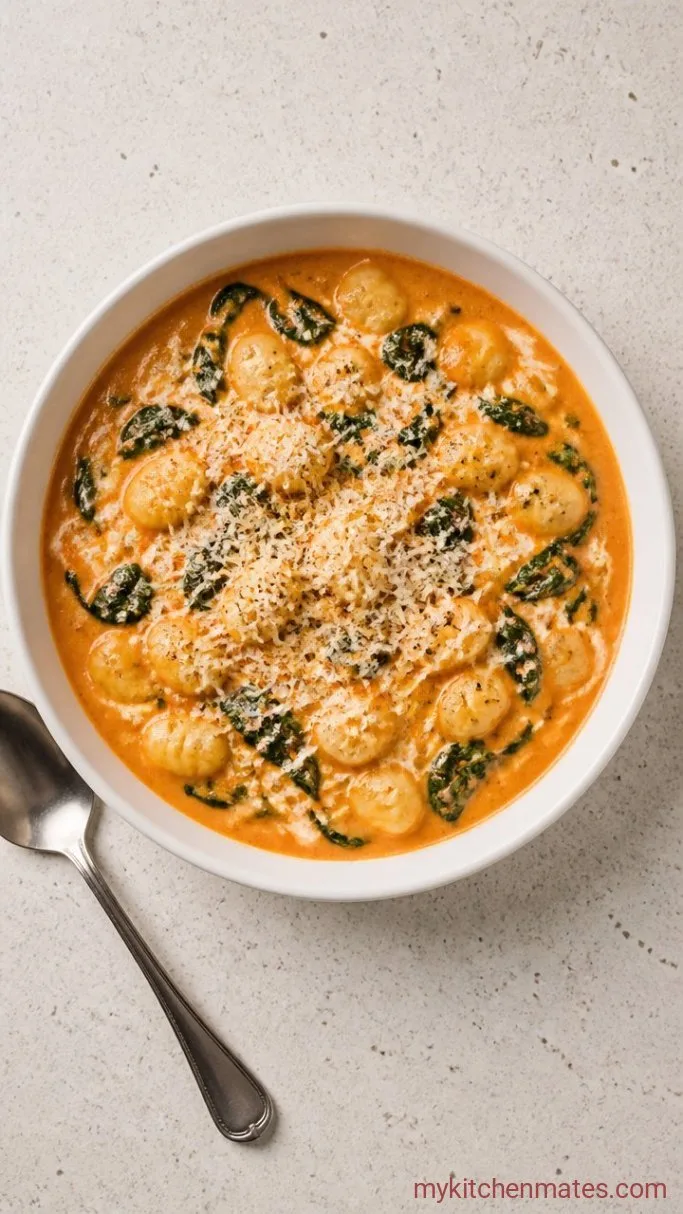30-Minute Creamy Vegetarian Gnocchi Soup Step 4: Stir in the Cream and Greens