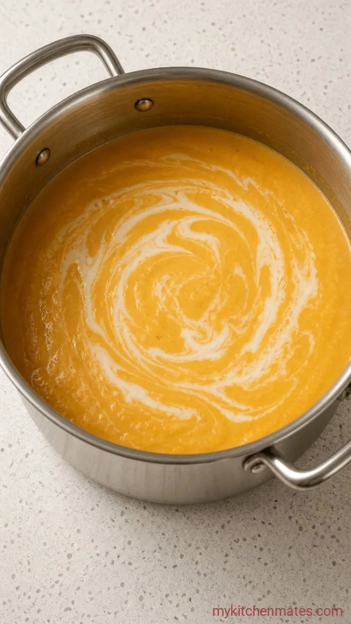 Creamy Sweet Potato Soup with Coconut and Maple Step 4: Stir in the Cream and Season