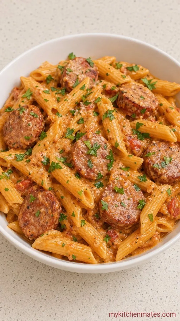 20-Minute One Pot Smoked Sausage Pasta Step 4: Stir in the Cream and Serve