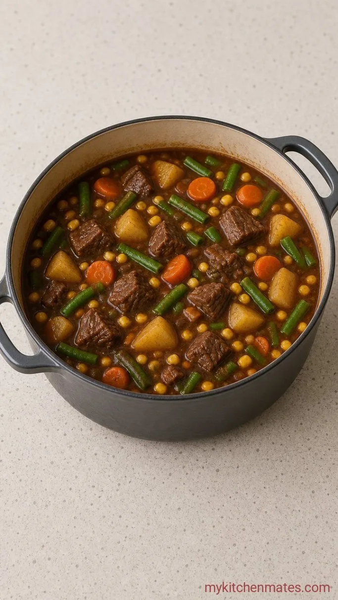 One-Pot Vegetable Beef Soup for Chilly Weeknights Step 4: Stir in the Green Beans and Corn