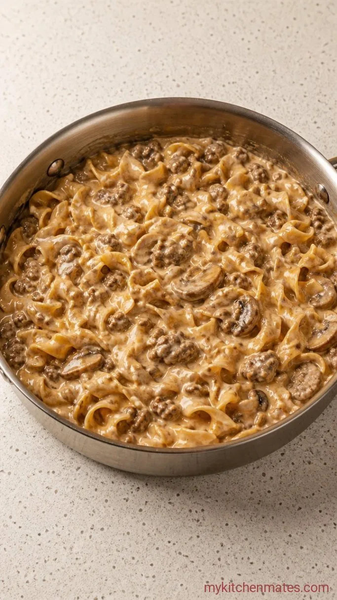 Creamy One-Pan Ground Beef Stroganoff Step 4: Stir in the Sour Cream