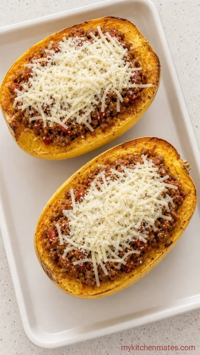 Easy Cheesy Spaghetti Squash Boats Step 4: Stuff the Boats
